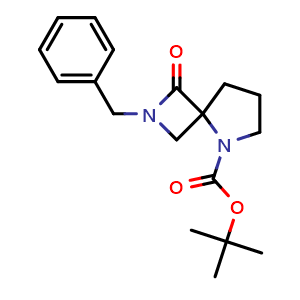 Chemical structure of 2-benzyl-1-oxo-2,5-diaza-spiro[3.4]octane-5-carboxylic acid tert-butyl ester , CAS 1206970-01-5, AChemBlock X214063