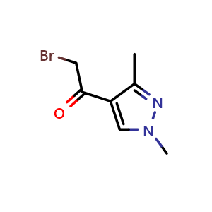 Chemical structure of 2-bromo-1-(1,3-dimethyl-1H-pyrazol-4-yl)ethan-1-one , CAS 1311569-68-2, AChemBlock X214067