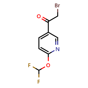 Chemical structure of 2-bromo-1-[6-(difluoromethoxy)pyridin-3-yl]ethan-1-one , CAS 1523194-44-6, AChemBlock X214086