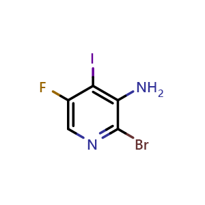 Chemical structure of 2-bromo-5-fluoro-4-iodo-pyridin-3-amine , CAS 2940962-34-3, AChemBlock X214114