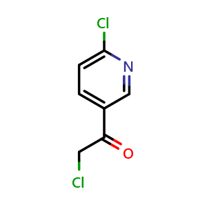 Chemical structure of 2-chloro-1-(6-chloropyridin-3-yl)ethan-1-one , CAS 136592-00-2, AChemBlock X214151