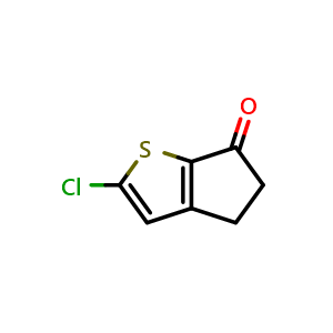 Chemical structure of 2-chloro-4h-cyclopenta[b]thiophen-6(5h)-one , CAS 215190-58-2, AChemBlock X214164