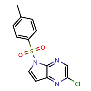 Chemical structure of 2-chloro-5-(4-methylbenzenesulfonyl)-5H-pyrrolo[2,3-b]pyrazine , CAS 2089300-75-2, AChemBlock X214171