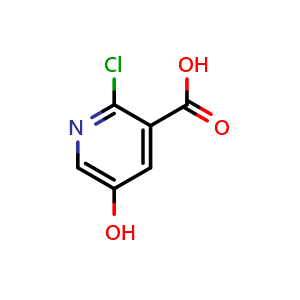 Chemical structure of 2-chloro-5-hydroxypyridine-3-carboxylic acid , CAS 42959-40-0, AChemBlock X214177