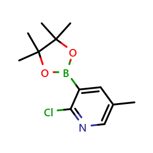 Chemical structure of 2-chloro-5-methyl-3-(4,4,5,5-tetramethyl-1,3,2-dioxaborolan-2-yl)pyridine , CAS 1309982-62-4, AChemBlock X214179