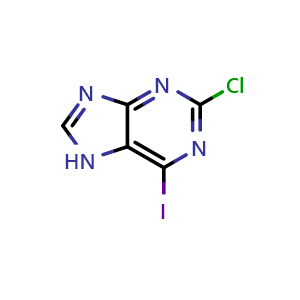 Chemical structure of 2-chloro-6-iodo-7H-purine , CAS 18552-88-0, AChemBlock X214188