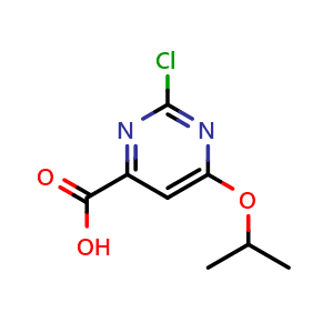 Chemical structure of 2-chloro-6-isopropoxy-pyrimidine-4-carboxylic acid , CAS 1860829-05-5, AChemBlock X214189