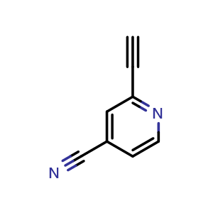Chemical structure of 2-ethynylisonicotinonitrile , CAS 1211580-87-8, AChemBlock X214238