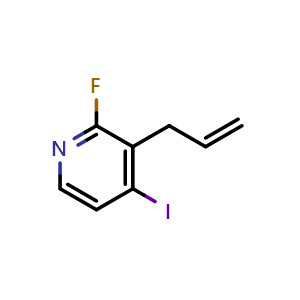 Chemical structure of 2-fluoro-4-iodo-3-(prop-2-en-1-yl)pyridine , CAS 340268-75-9, AChemBlock X214240