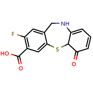 Chemical structure of 2-fluoro-6-oxo-5H-benzo[b][1,4]benzothiazepine-3-carboxylic acid , CAS 1809143-47-2, AChemBlock X214251