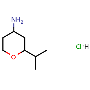 Chemical structure of 2-isopropyltetrahydropyran-4-amine hydrochloride , CAS 2940955-61-1, AChemBlock X214275