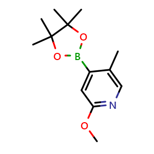 Chemical structure of 2-methoxy-5-methyl-4-(4,4,5,5-tetramethyl-1,3,2-dioxaborolan-2-yl)pyridine , CAS 2246720-33-0, AChemBlock X214283