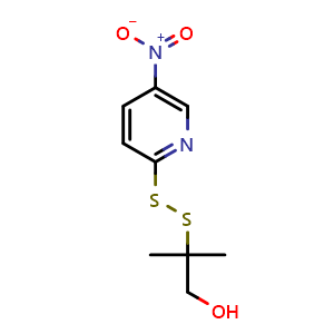 Chemical structure of 2-methyl-2-((5-nitropyridin-2-yl)disulfanyl)propan-1-ol , CAS 2095614-18-7, AChemBlock X214297