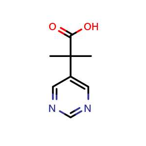 Chemical structure of 2-methyl-2-(pyrimidin-5-yl)propanoic acid , CAS 1248288-05-2, AChemBlock X214301