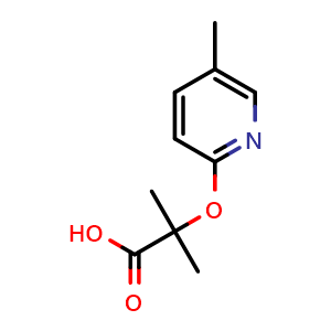 Chemical structure of 2-methyl-2-[(5-methylpyridin-2-yl)oxy]propanoic acid , CAS 883858-08-0, AChemBlock X214304