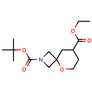 Chemical structure of 2-tert-butyl 8-ethyl 5-oxa-2-azaspiro[3.5]nonane-2,8-dicarboxylate , CAS 2107395-92-4, AChemBlock X214343