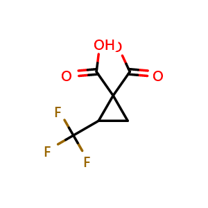 Chemical structure of 2-Trifluoromethyl-cyclopropane-1,1-dicarboxylic acid , CAS 2489502-80-7, AChemBlock X214345