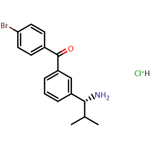 Chemical structure of 3-((1r)-1-amino-2-methylpropyl)phenyl 4-bromophenyl ketone hydrochloride , CAS 2703745-65-5, AChemBlock X214350