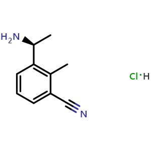 Chemical structure of 3-((1s)-1-aminoethyl)-2-methylbenzenecarbonitrile hydrochloride , AChemBlock X214352