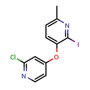 Chemical structure of 3-((2-chloropyridin-4-yl)oxy)-2-iodo-6-methylpyridine , CAS 1117686-42-6, AChemBlock X214353