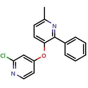Chemical structure of 3-((2-chloropyridin-4-yl)oxy)-6-methyl-2-phenylpyridine , CAS 1117684-43-1, AChemBlock X214354