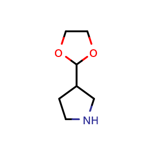 Chemical structure of 3-(1,3-dioxolan-2-yl)pyrrolidine , CAS 1529711-10-1, AChemBlock X214367