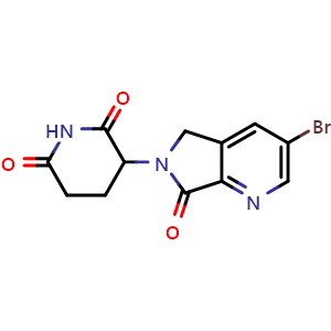 Chemical structure of 3-(3-bromo-7-oxo-5,7-dihydro-6H-pyrrolo[3,4-b]pyridin-6-yl)piperidine-2,6-dione , CAS 2822133-41-3, AChemBlock X214405
