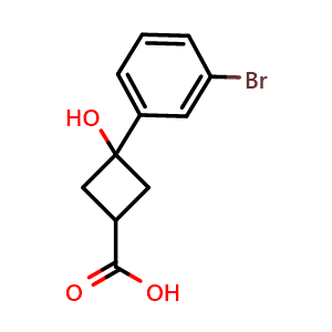 Chemical structure of 3-(3-Bromophenyl)-3-hydroxycyclobutane-1-carboxylic acid , CAS 1824170-45-7, AChemBlock X214406