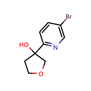 Chemical structure of 3-(5-bromo-2-pyridyl)tetrahydrofuran-3-ol , CAS 1207758-77-7, AChemBlock X214421