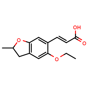 Chemical structure of 3-(5-ethoxy-2-methyl-2,3-dihydro-1-benzofuran-6-yl)prop-2-enoic acid , CAS 855715-42-3, AChemBlock X214423