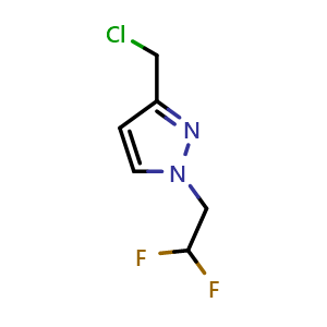 Chemical structure of 3-(chloromethyl)-1-(2,2-difluoroethyl)-1H-pyrazole , CAS 1260658-85-2, AChemBlock X214440