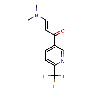 Chemical structure of 3-(dimethylamino)-1-[6-(trifluoromethyl)pyridin-3-yl]prop-2-en-1-one , CAS 1015078-44-0, AChemBlock X214449