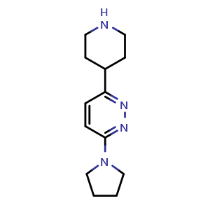 Chemical structure of 3-(Piperidin-4-yl)-6-(pyrrolidin-1-yl)pyridazine , CAS 1955520-87-2, AChemBlock X214458