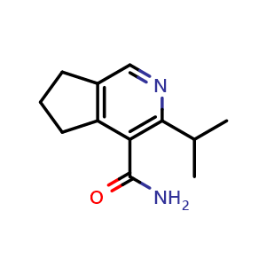 Chemical structure of 3-(propan-2-yl)-5H,6H,7H-cyclopenta[c]pyridine-4-carboxamide , CAS 2757730-47-3, AChemBlock X214463