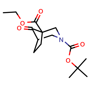 Chemical structure of 3-(tert-butyl) 1-ethyl 8-oxo-3-azabicyclo[3.2.1]octane-1,3-dicarboxylate , CAS 1373029-43-6, AChemBlock X214475