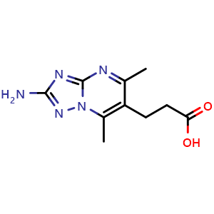 Chemical structure of 3-{2-amino-5,7-dimethyl-[1,2,4]triazolo[1,5-a]pyrimidin-6-yl}propanoic acid , CAS 847744-18-7, AChemBlock X214559