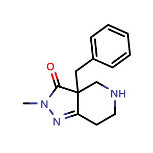 Chemical structure of 3a-benzyl-2-methyl-4,5,6,7-tetrahydropyrazolo[4,3-c]pyridin-3-one , CAS 193274-04-3, AChemBlock X214563