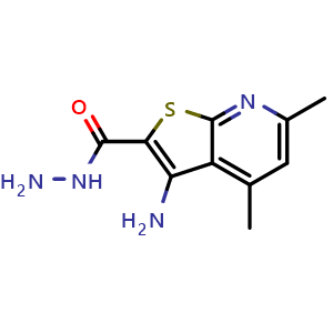 Chemical structure of 3-amino-4,6-dimethylthieno[2,3-b]pyridine-2-carbohydrazide , CAS 128918-28-5, AChemBlock X214584