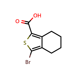 Chemical structure of 3-bromo-4,5,6,7-tetrahydro-2-benzothiophene-1-carboxylic acid , CAS 188240-63-3, AChemBlock X214614