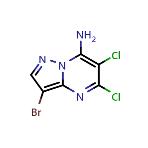 Chemical structure of 3-bromo-5,6-dichloropyrazolo[1,5-a]pyrimidin-7-amine , CAS 2865208-89-3, AChemBlock X214630