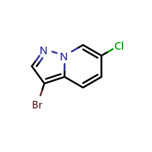 Chemical structure of 3-bromo-6-chloro-pyrazolo[1,5-a]pyridine , CAS 1427079-74-0, AChemBlock X214653