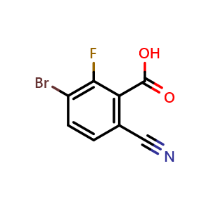 Chemical structure of 3-Bromo-6-cyano-2-fluoro-benzoic acid , CAS 1805104-04-4, AChemBlock X214654