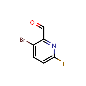 Chemical structure of 3-bromo-6-fluoropyridine-2-carbaldehyde , CAS 1227603-17-9, AChemBlock X214658