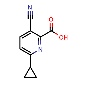 Chemical structure of 3-cyano-6-cyclopropylpyridine-2-carboxylic acid , CAS 1221791-98-5, AChemBlock X214695