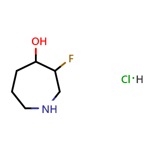 Chemical structure of 3-fluoroazepan-4-ol hydrochloride , CAS 2387601-95-6, AChemBlock X214715