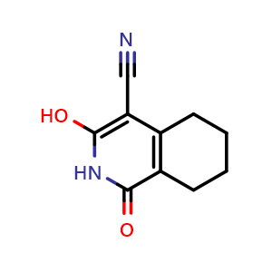 Chemical structure of 3-hydroxy-1-oxo-1,2,5,6,7,8-hexahydroisoquinoline-4-carbonitrile , CAS 52903-71-6, AChemBlock X214720