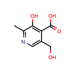Chemical structure of 3-hydroxy-5-(hydroxymethyl)-2-methylpyridine-4-carboxylic acid , CAS 82-82-6, AChemBlock X214721