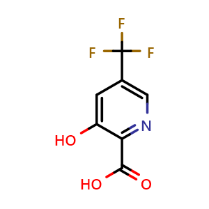 Chemical structure of 3-hydroxy-5-(trifluoromethyl)pyridine-2-carboxylic acid , CAS 1806579-86-1, AChemBlock X214722