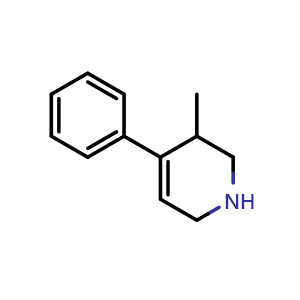 Chemical structure of 3-methyl-4-phenyl-1,2,3,6-tetrahydropyridine , CAS 13299-58-6, AChemBlock X214761
