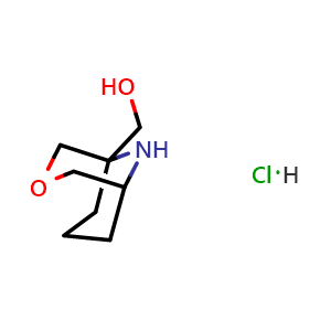 Chemical structure of 3-oxa-9-azabicyclo[3.3.1]nonan-1-ylmethanol hydrochloride , CAS 2920414-36-2, AChemBlock X214781